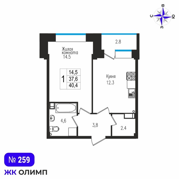 Квартира 1к, №259