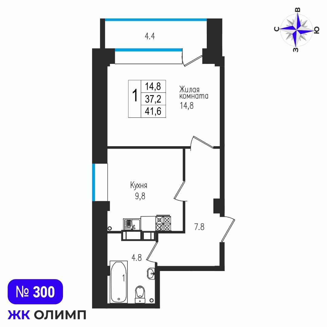 Квартира 1к, №300