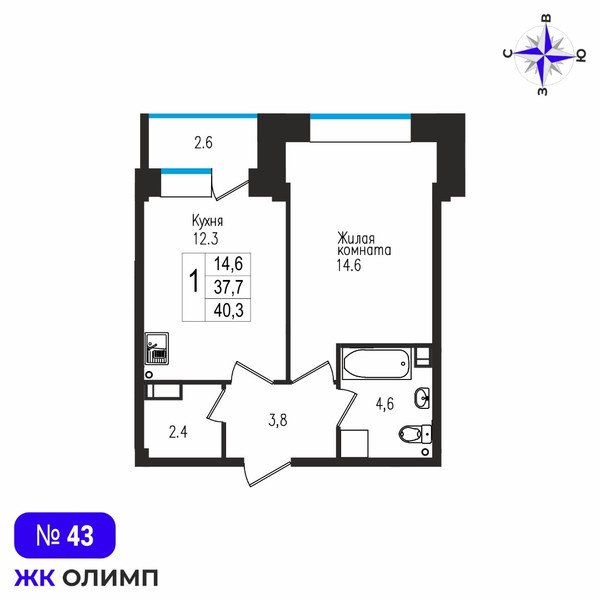 Квартира 1к, №43